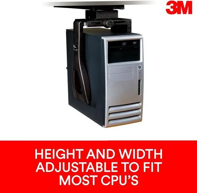 Alt view image 2 of 7 - Under-Desk Computer Tower CPU Holder, Width Adjust from 3.5" to 9.3", Height Adjust from 12.5" to 22.5" to Fit Most CPU's up to 50 lbs, 360 Swivel, Steel Construction, 17" Track, Black, (CS200MB)