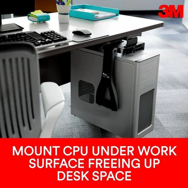 Alt view image 4 of 7 - Under-Desk Computer Tower CPU Holder, Width Adjust from 3.5" to 9.3", Height Adjust from 12.5" to 22.5" to Fit Most CPU's up to 50 lbs, 360 Swivel, Steel Construction, 17" Track, Black, (CS200MB)