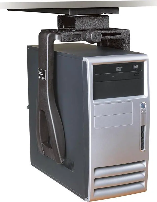 Alt view image 6 of 7 - Under-Desk Computer Tower CPU Holder, Width Adjust from 3.5" to 9.3", Height Adjust from 12.5" to 22.5" to Fit Most CPU's up to 50 lbs, 360 Swivel, Steel Construction, 17" Track, Black, (CS200MB)