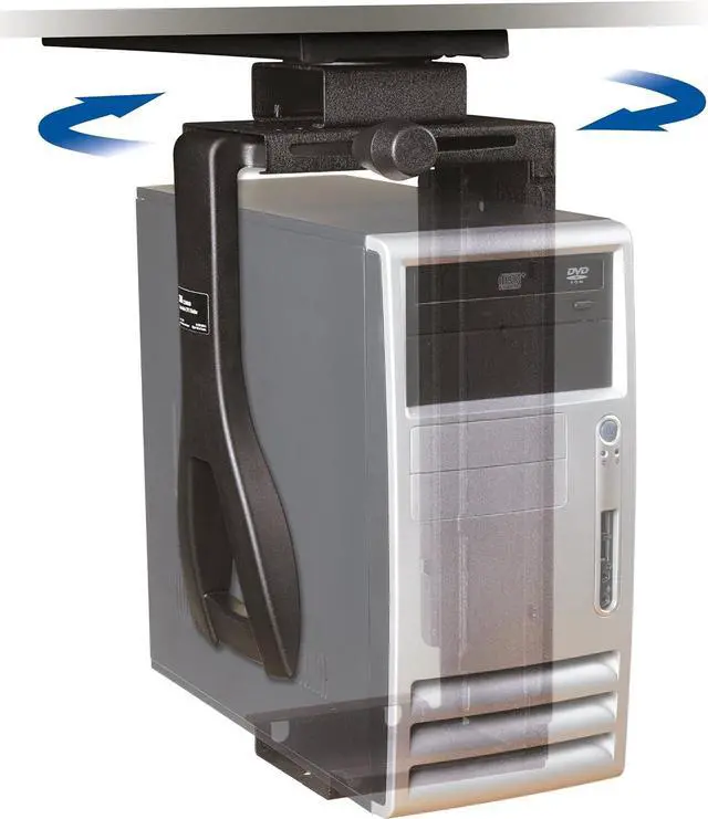 Alt view image 7 of 7 - Under-Desk Computer Tower CPU Holder, Width Adjust from 3.5" to 9.3", Height Adjust from 12.5" to 22.5" to Fit Most CPU's up to 50 lbs, 360 Swivel, Steel Construction, 17" Track, Black, (CS200MB)
