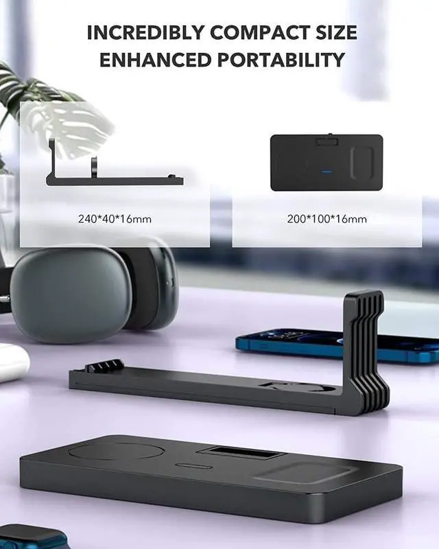 Alt view image 7 of 7 - Headphone Stand Headset Holder with Wireless Charger, 4 in 1 Fast Wireless Charging Station for  Watch,Air Pods Pro/2, iPhone13/12/11/X, Earphone Hanger with 2 USB-C Ports for Desktop Gamer Room