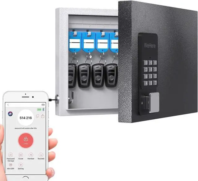 Main image of 16 Key Lock Box Wall Mount, Smart Key Cabinet, use One Time Password,Fixed Code, Bluetooth, Wi-Fi Remote, Key Unlock, Security Lockbox Organizer for Valets, Hotel, Car, Office Key Management & Storage