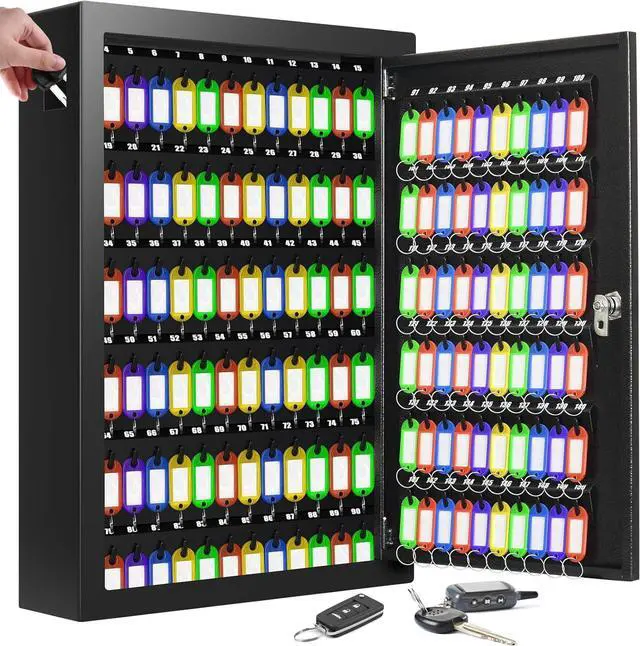 Main image of 150 Keys Cabinet Organizer Wall Mount, Heavy Duty Key Lock Box with Key Hooks & 150 Tags Key Labels, Security Lockbox for Valets, Hotels, Car, Office Key Management & Storage