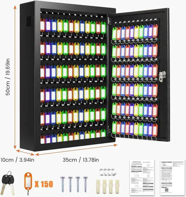 Alt view image 2 of 7 - 150 Keys Cabinet Organizer Wall Mount, Heavy Duty Key Lock Box with Key Hooks & 150 Tags Key Labels, Security Lockbox for Valets, Hotels, Car, Office Key Management & Storage