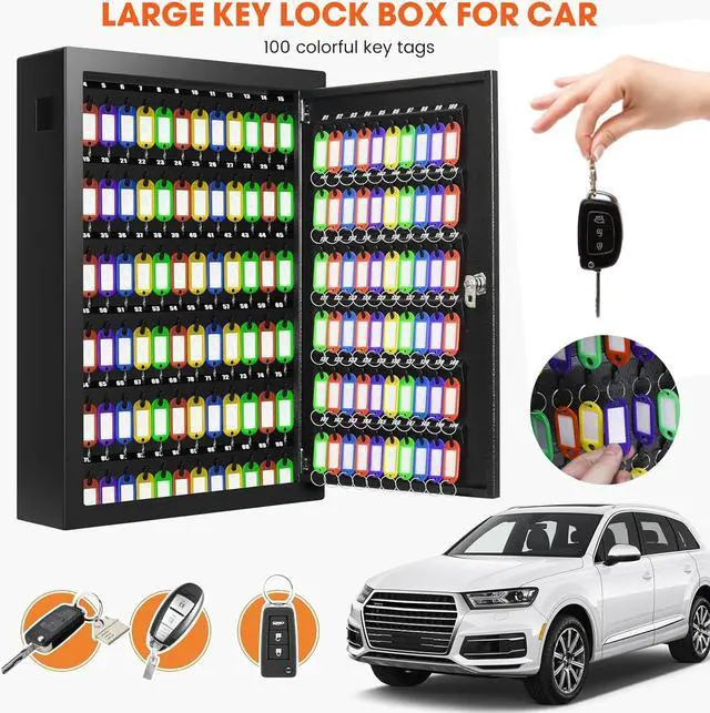 Alt view image 5 of 7 - 150 Keys Cabinet Organizer Wall Mount, Heavy Duty Key Lock Box with Key Hooks & 150 Tags Key Labels, Security Lockbox for Valets, Hotels, Car, Office Key Management & Storage