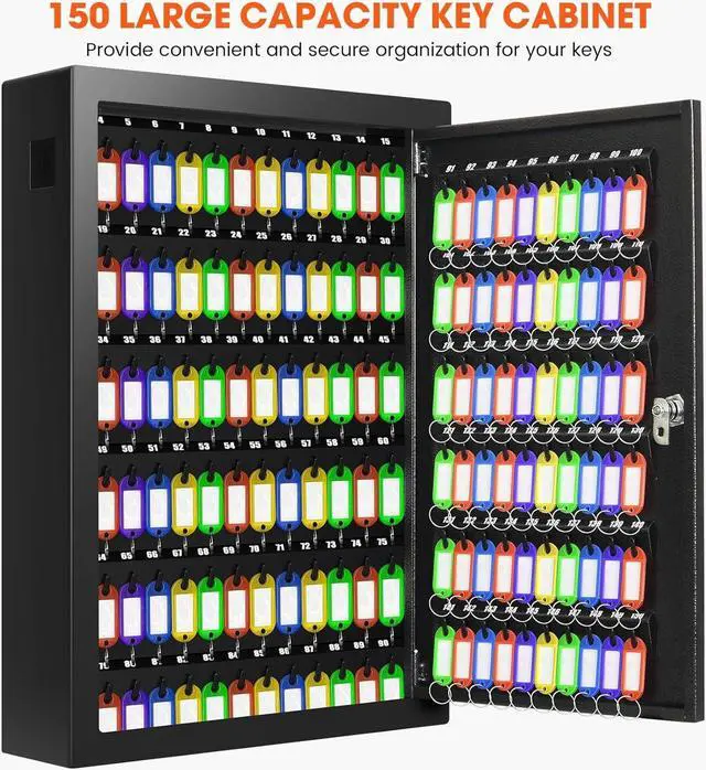 Alt view image 4 of 7 - 150 Keys Cabinet Organizer Wall Mount, Heavy Duty Key Lock Box with Key Hooks & 150 Tags Key Labels, Security Lockbox for Valets, Hotels, Car, Office Key Management & Storage
