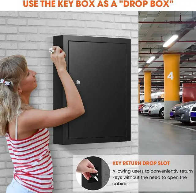 Alt view image 6 of 7 - 150 Keys Cabinet Organizer Wall Mount, Heavy Duty Key Lock Box with Key Hooks & 150 Tags Key Labels, Security Lockbox for Valets, Hotels, Car, Office Key Management & Storage