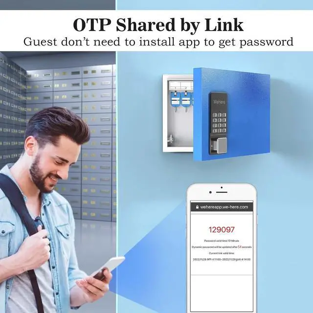 Alt view image 3 of 7 - 16 Key Lock Box Wall Mount, APP Bluetooth/OTP/Wi-Fi/Fixed Code/Key Unlock, Smart Key Cabinet with Key Tag, Key Organizer Holder Box, Key Management Directory for Office, Valet, Realtor, Hotel