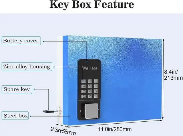 Alt view image 4 of 7 - 16 Key Lock Box Wall Mount, APP Bluetooth/OTP/Wi-Fi/Fixed Code/Key Unlock, Smart Key Cabinet with Key Tag, Key Organizer Holder Box, Key Management Directory for Office, Valet, Realtor, Hotel