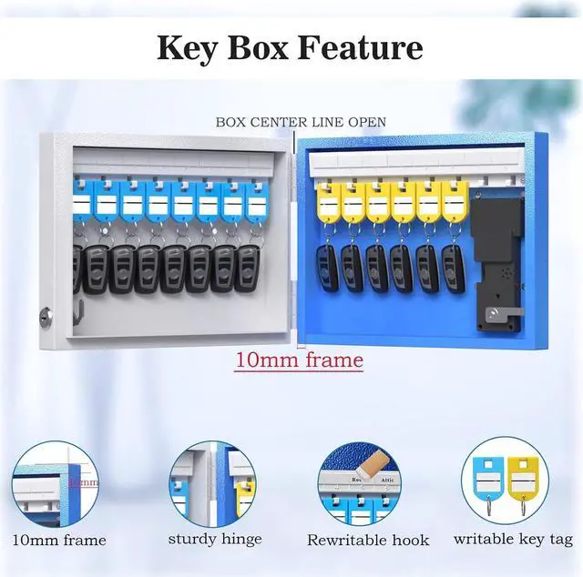 Alt view image 6 of 7 - 16 Key Lock Box Wall Mount, APP Bluetooth/OTP/Wi-Fi/Fixed Code/Key Unlock, Smart Key Cabinet with Key Tag, Key Organizer Holder Box, Key Management Directory for Office, Valet, Realtor, Hotel
