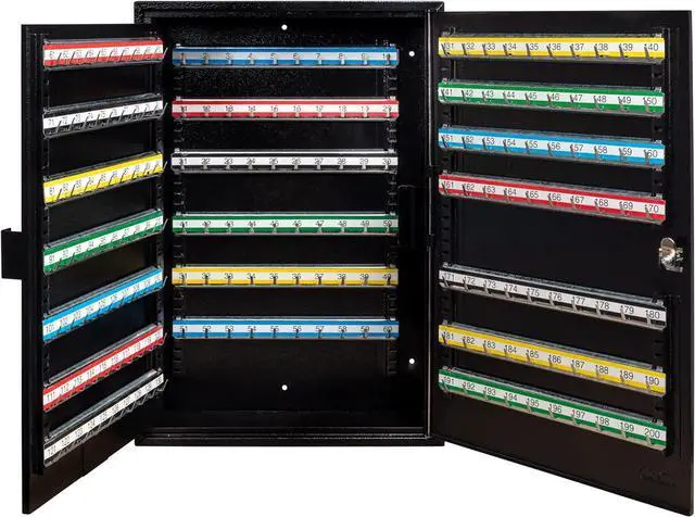 Main image of 200 Position Key Cabinet with Key Lock, Black (K200) for Key Management use by Valets, Hotels, Car Dealerships. Key Box Wall Mount, Screws and Wall Anchors Included