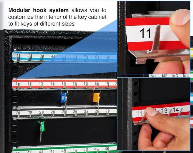 Alt view image 5 of 7 - 200 Position Key Cabinet with Key Lock, Black (K200) for Key Management use by Valets, Hotels, Car Dealerships. Key Box Wall Mount, Screws and Wall Anchors Included