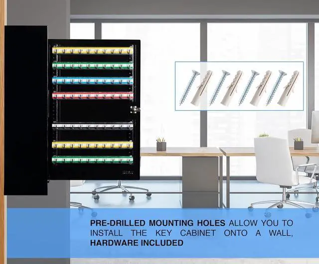 Alt view image 7 of 7 - 200 Position Key Cabinet with Key Lock, Black (K200) for Key Management use by Valets, Hotels, Car Dealerships. Key Box Wall Mount, Screws and Wall Anchors Included