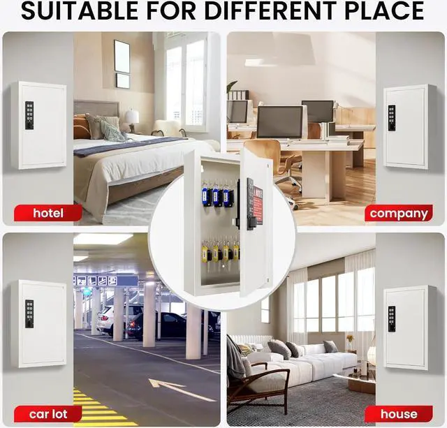Alt view image 6 of 7 - 40 Keys Electronic Key Lock Box for Keys with Code, Private/Public/Password Hiding Mode Key Cabinet Wall Mount for Garage/Property Management Key Storage