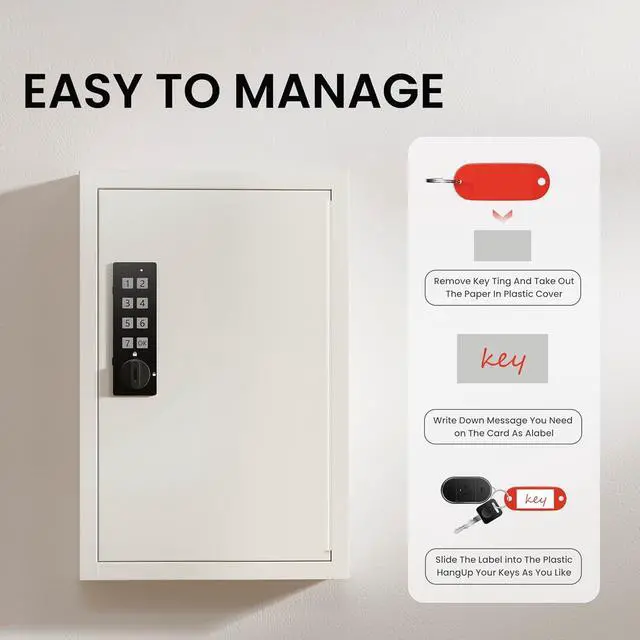 Alt view image 5 of 7 - 40 Keys Electronic Key Lock Box for Keys with Code, Private/Public/Password Hiding Mode Key Cabinet Wall Mount for Garage/Property Management Key Storage