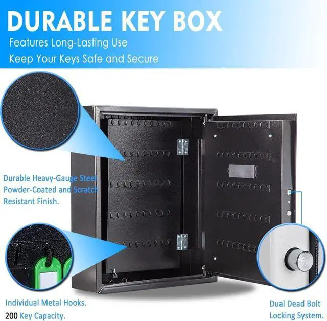 Alt view image 4 of 7 - Key Box Wall Mount 200 Position Valet Digital Key Cabinet Lock Box with Code, Electronic Key Holder Lockbox with Key Tags, Key Organizer Locker Box, Black