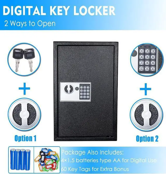 Alt view image 5 of 7 - Key Box Wall Mount 200 Position Valet Digital Key Cabinet Lock Box with Code, Electronic Key Holder Lockbox with Key Tags, Key Organizer Locker Box, Black