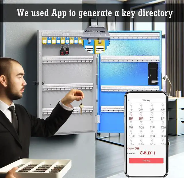 Alt view image 6 of 6 - 96 Key Lock Box(Plus) Wall Mount, APP Bluetooth/One Time Password/Wi-Fi Remote/Fixed Code/Key Unlock, Smart Key Cabinet, Key Organizer box for Car Dealert, Hotel, Office, Real Estate Key Manage
