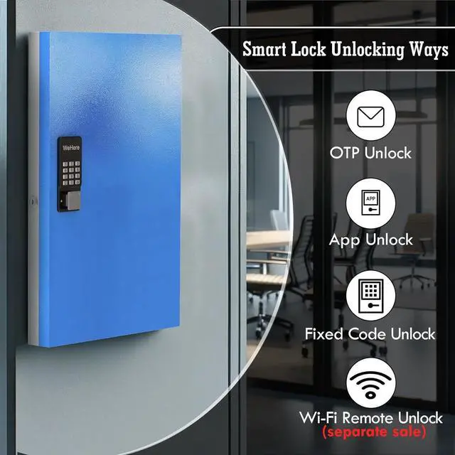 Alt view image 3 of 6 - 96 Key Lock Box(Plus) Wall Mount, APP Bluetooth/One Time Password/Wi-Fi Remote/Fixed Code/Key Unlock, Smart Key Cabinet, Key Organizer box for Car Dealert, Hotel, Office, Real Estate Key Manage