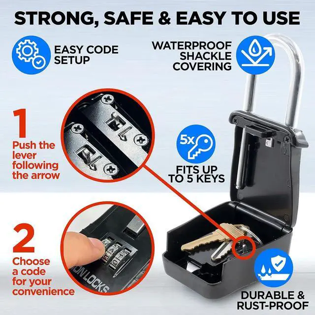 Alt view image 3 of 7 - Lion Locks 12-Pack Alpha Key Lock Box with Code, 12 Pack - Outdoor Realtor Lock Box, Property Management, Short Term Rental Key Safe Lock Box, Holds 5 Keys, Black