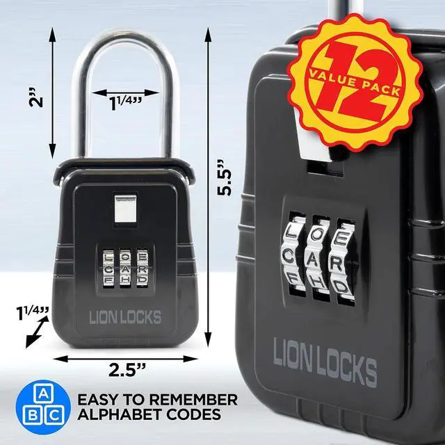 Alt view image 2 of 7 - Lion Locks 12-Pack Alpha Key Lock Box with Code, 12 Pack - Outdoor Realtor Lock Box, Property Management, Short Term Rental Key Safe Lock Box, Holds 5 Keys, Black