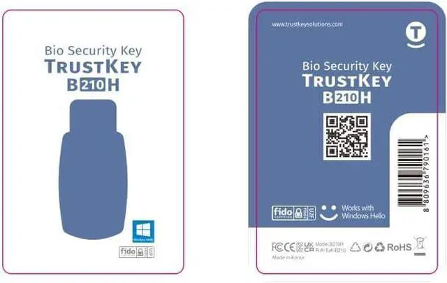 Alt view image 4 of 4 - Windows Hello FIDO2 U2F Fingerprint Security Key USB-A Type TrustKey B210H