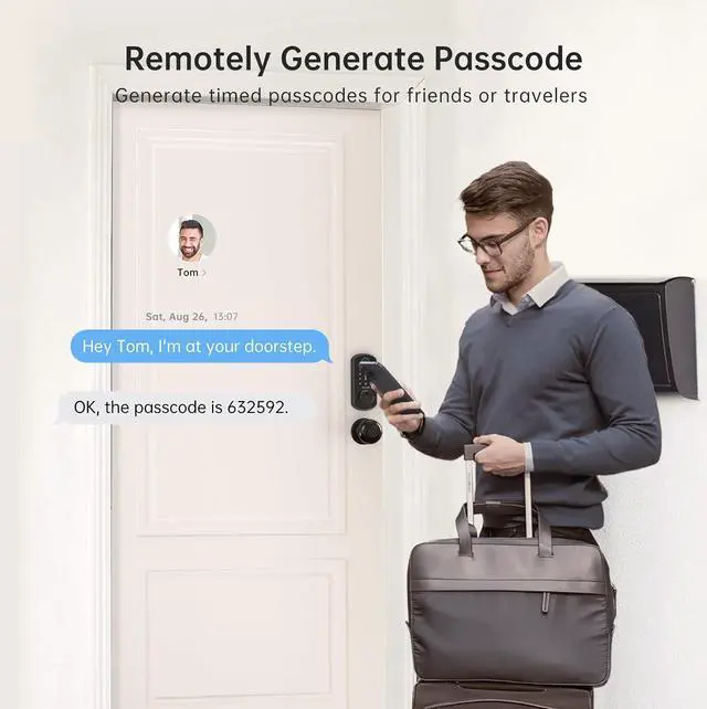 Alt view image 5 of 7 - WiFi Smart Door Lock Set: Hornbill Keyless Entry Door Lock Deadbolt with Handle Set Fingerprint Front Door Lock with 2 Knobs Alexa Bluetooth Remote Code Auto Lock for Home Hotel Security Black