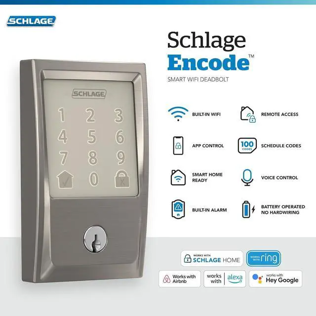 Alt view image 2 of 7 - Encode Smart Wi-Fi Deadbolt with Century Trim in Satin Nickel
