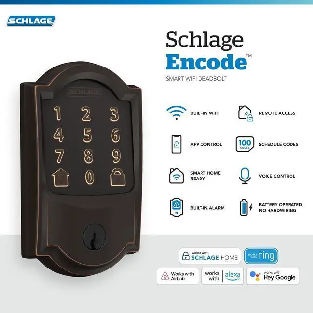Alt view image 2 of 7 - Encode Smart Wi-Fi Deadbolt with Camelot Trim in Aged Bronze
