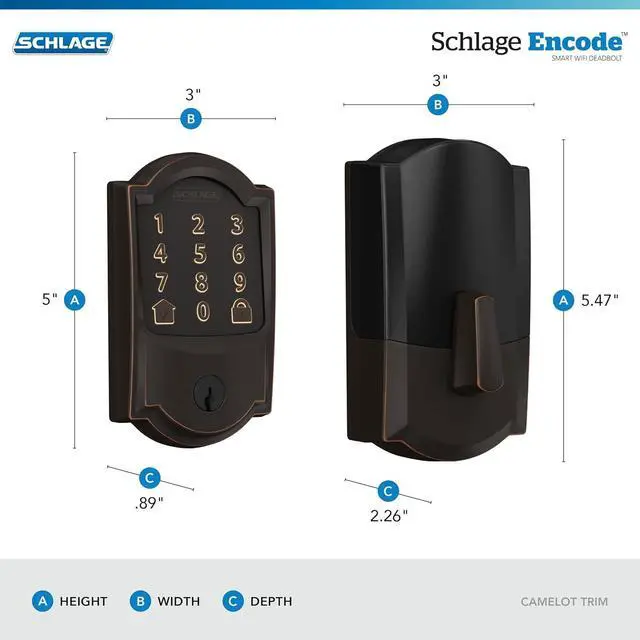 Alt view image 3 of 7 - Encode Smart Wi-Fi Deadbolt with Camelot Trim in Aged Bronze