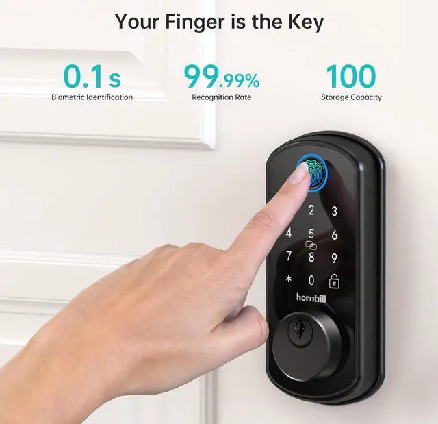 Alt view image 2 of 7 - WiFi Smart Door Lock Set: Hornbill Keyless Entry Door Lock Deadbolt with Handle Set Fingerprint Front Door Lock with 2 Knobs Alexa Bluetooth Remote Code Auto Lock for Home Hotel Security Black