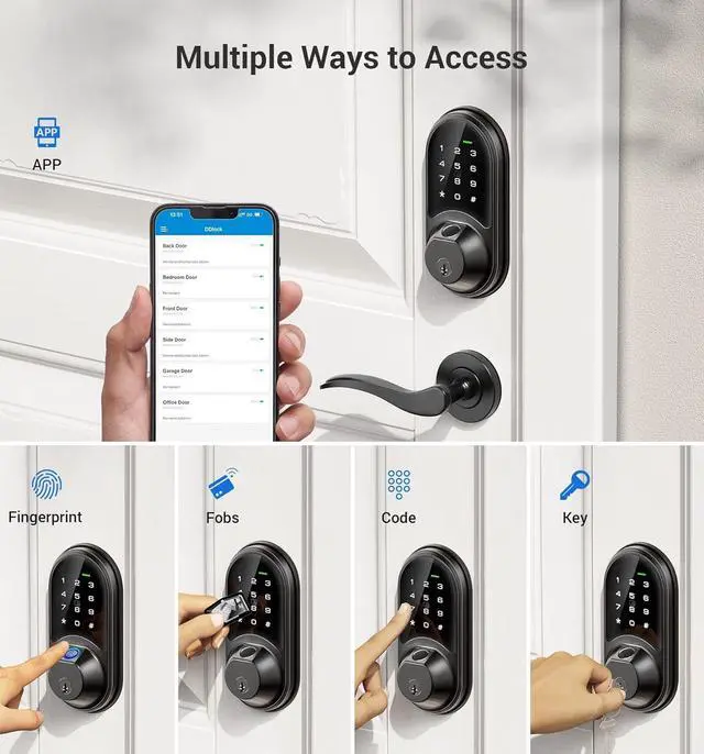 Alt view image 2 of 6 - Smart Lock, Fingerprint Door Lock, 7-in-1 Keyless Entry Door Lock with App Control, Electronic Touchscreen Keypad, Smart Deadbolt, Biometric Smart Locks for Front Door, Matte Black