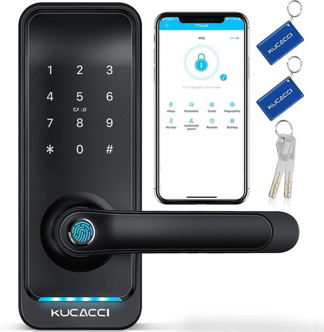 Main image of Smart Door Lock with Handle: Keyless Entry Door Lock - Fingerprint Keypad Door Lock - Digital Door Lock - WiFi Smart Lock for Front Door - IP66 Weatherproof - Easy Installation(Black)