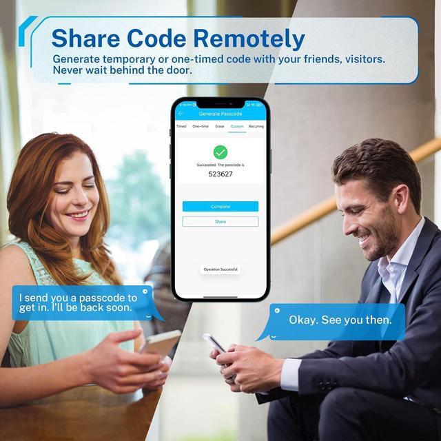 Alt view image 4 of 7 - Smart Door Lock with Handle: Keyless Entry Door Lock - Fingerprint Keypad Door Lock - Digital Door Lock - WiFi Smart Lock for Front Door - IP66 Weatherproof - Easy Installation(Black)