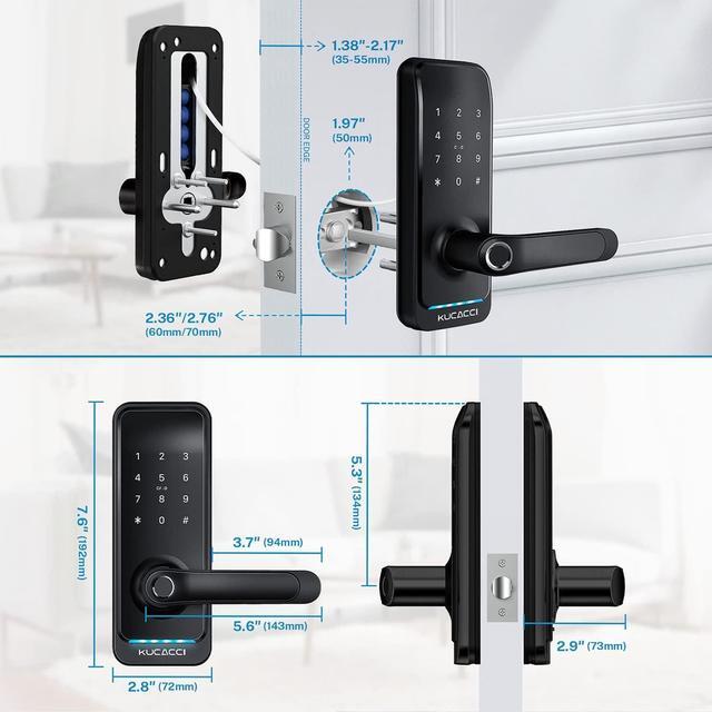 Alt view image 7 of 7 - Smart Door Lock with Handle: Keyless Entry Door Lock - Fingerprint Keypad Door Lock - Digital Door Lock - WiFi Smart Lock for Front Door - IP66 Weatherproof - Easy Installation(Black)