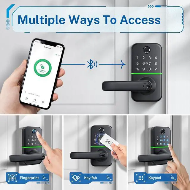Alt view image 2 of 6 - Smart Door Lock with Handle: Kucacci Keyless Entry Door Lock - Digtal Door Lock with Keypad Code - Fingerprint Door Lever Lock Deadbolt Alternative - Electronic Smart Lock for Front Door