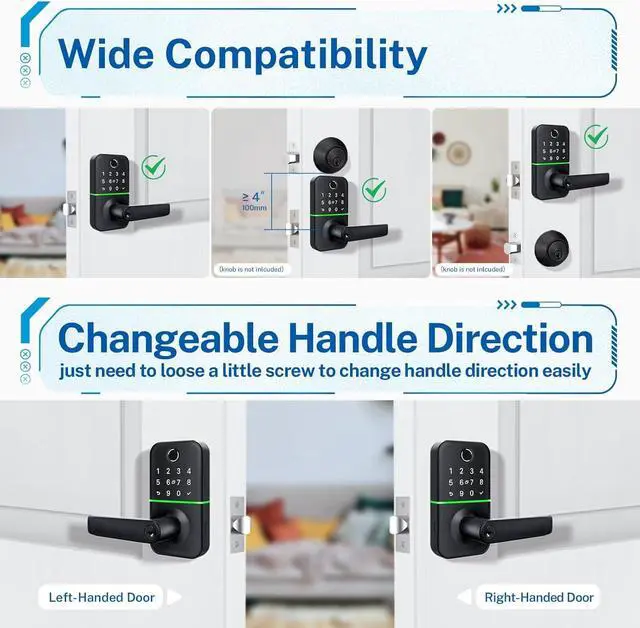 Alt view image 5 of 6 - Smart Door Lock with Handle: Kucacci Keyless Entry Door Lock - Digtal Door Lock with Keypad Code - Fingerprint Door Lever Lock Deadbolt Alternative - Electronic Smart Lock for Front Door