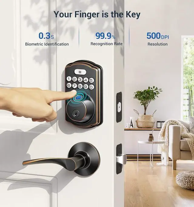 Alt view image 2 of 6 - Fingerprint Door Lock, Keyless Entry Door Lock, Electronic Keypad Deadbolt, Biometric Smart Locks for Front Door, Auto Lock, Anti-Peeking Password, Easy Install, Oil Rubbed Bronze