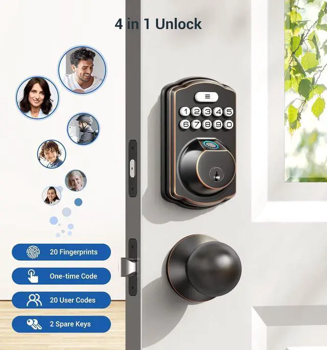 Alt view image 3 of 6 - Fingerprint Door Lock, Keyless Entry Door Lock, Electronic Keypad Deadbolt, Biometric Smart Locks for Front Door, Auto Lock, Anti-Peeking Password, Easy Install, Oil Rubbed Bronze