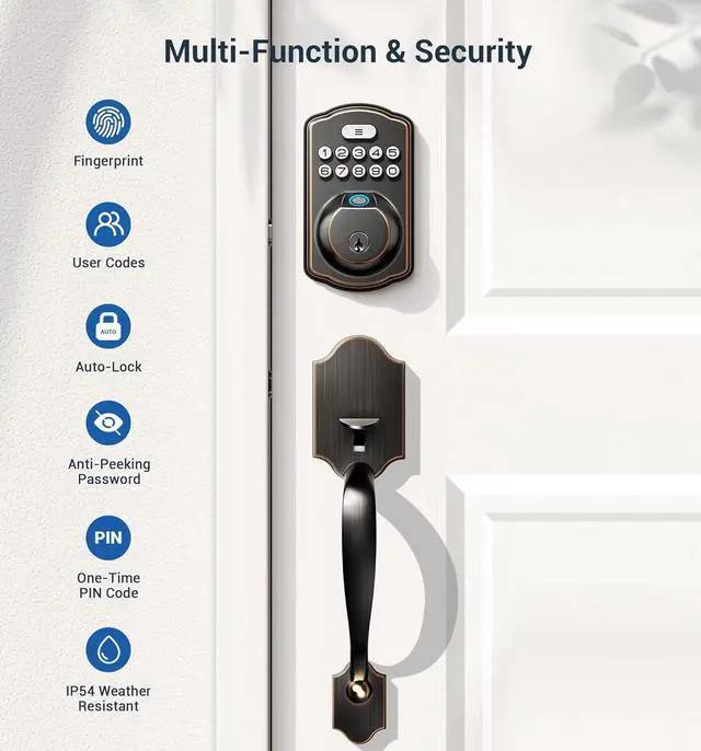Alt view image 5 of 6 - Fingerprint Door Lock, Keyless Entry Door Lock, Electronic Keypad Deadbolt, Biometric Smart Locks for Front Door, Auto Lock, Anti-Peeking Password, Easy Install, Oil Rubbed Bronze