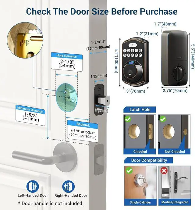 Alt view image 6 of 6 - Fingerprint Door Lock, Keyless Entry Door Lock, Electronic Keypad Deadbolt, Biometric Smart Locks for Front Door, Auto Lock, Anti-Peeking Password, Easy Install, Oil Rubbed Bronze