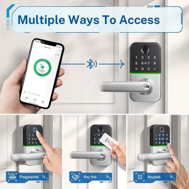 Alt view image 2 of 7 - Smart Door Lock with Handle: Kucacci Keyless Entry Door Lock - Smart Lock for Front Door - Electronic Door Lock with Keypad for Exterior Door - Deadbolt Lever Alternative - Easy Installation