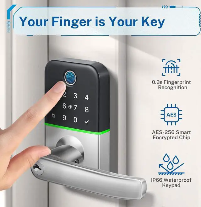Alt view image 3 of 7 - Smart Door Lock with Handle: Kucacci Keyless Entry Door Lock - Smart Lock for Front Door - Electronic Door Lock with Keypad for Exterior Door - Deadbolt Lever Alternative - Easy Installation