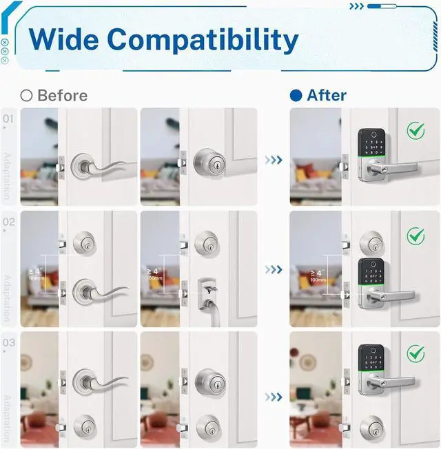 Alt view image 5 of 7 - Smart Door Lock with Handle: Kucacci Keyless Entry Door Lock - Smart Lock for Front Door - Electronic Door Lock with Keypad for Exterior Door - Deadbolt Lever Alternative - Easy Installation