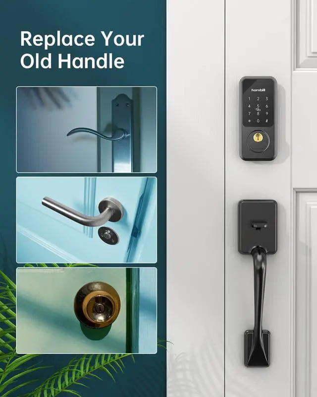 Alt view image 5 of 7 - Entry Door Lock with Handle, Hornbill Smart Front Door Lock Set, Electronic Keypad Deadbolt Lock, Alexa Front Door Handle Set, Digital Lock via Bluetooth APP/Keyfob/Auto Lock-Matte Black
