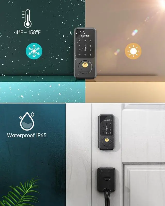 Alt view image 6 of 7 - Entry Door Lock with Handle, Hornbill Smart Front Door Lock Set, Electronic Keypad Deadbolt Lock, Alexa Front Door Handle Set, Digital Lock via Bluetooth APP/Keyfob/Auto Lock-Matte Black