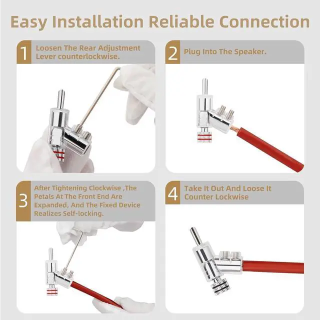 Alt view image 6 of 7 - Locking Banana Plugs 8Pcs 45 Degree Banana Connectors Double Screw Speaker Banana Plug for 8-15 Guage Speaker Wire,Audio/Video Receiver,Sound Systems with L-Form Hex Wrench(Rhodium Plated)