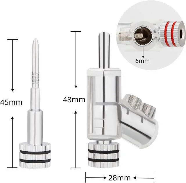 Alt view image 7 of 7 - Locking Banana Plugs 8Pcs 45 Degree Banana Connectors Double Screw Speaker Banana Plug for 8-15 Guage Speaker Wire,Audio/Video Receiver,Sound Systems with L-Form Hex Wrench(Rhodium Plated)