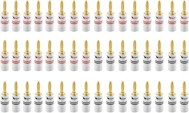 Main image of Excel Series 24k Gold Plated Banana Plug 12-18 AWG Gauge Size 4mm for Speakers Amplifier Hi-Fi Receiver Stereo Home Theatre Audio Wire Cable Connector Set Screw Type 48 Pcs (24-Pairs)