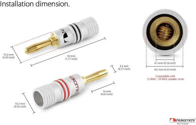 Alt view image 7 of 7 - Excel Series 24k Gold Plated Banana Plug 12-18 AWG Gauge Size 4mm for Speakers Amplifier Hi-Fi Receiver Stereo Home Theatre Audio Wire Cable Connector Set Screw Type 48 Pcs (24-Pairs)